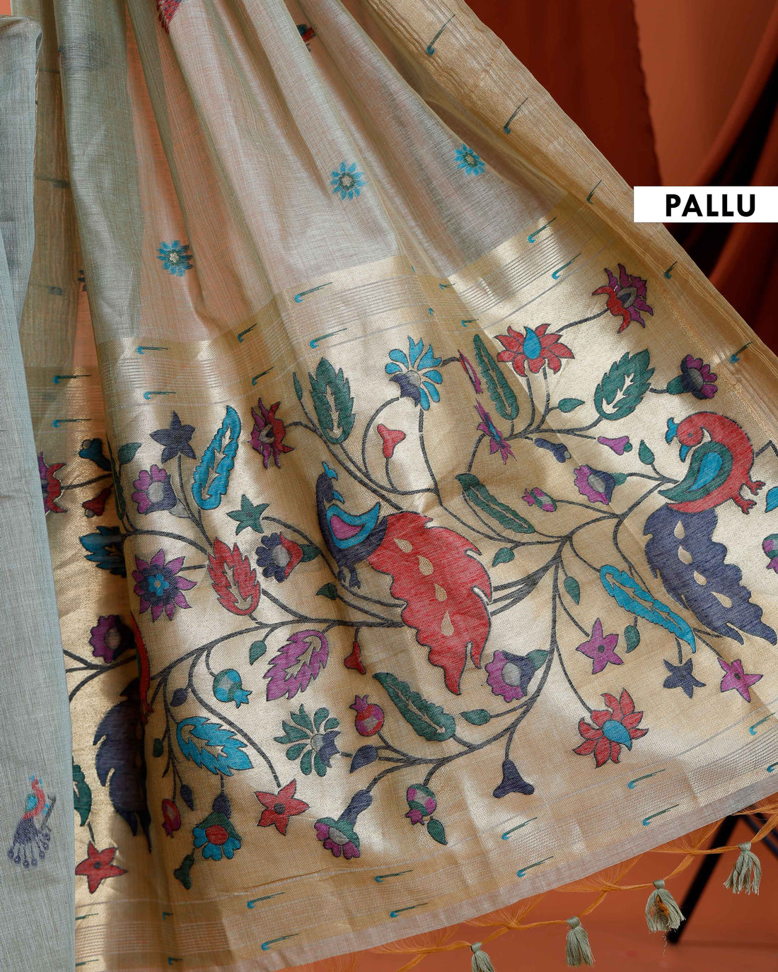 Exquisite Handloom Paithani Saree with Intricate Floral & Peacock Motifs and Zari Border - Green