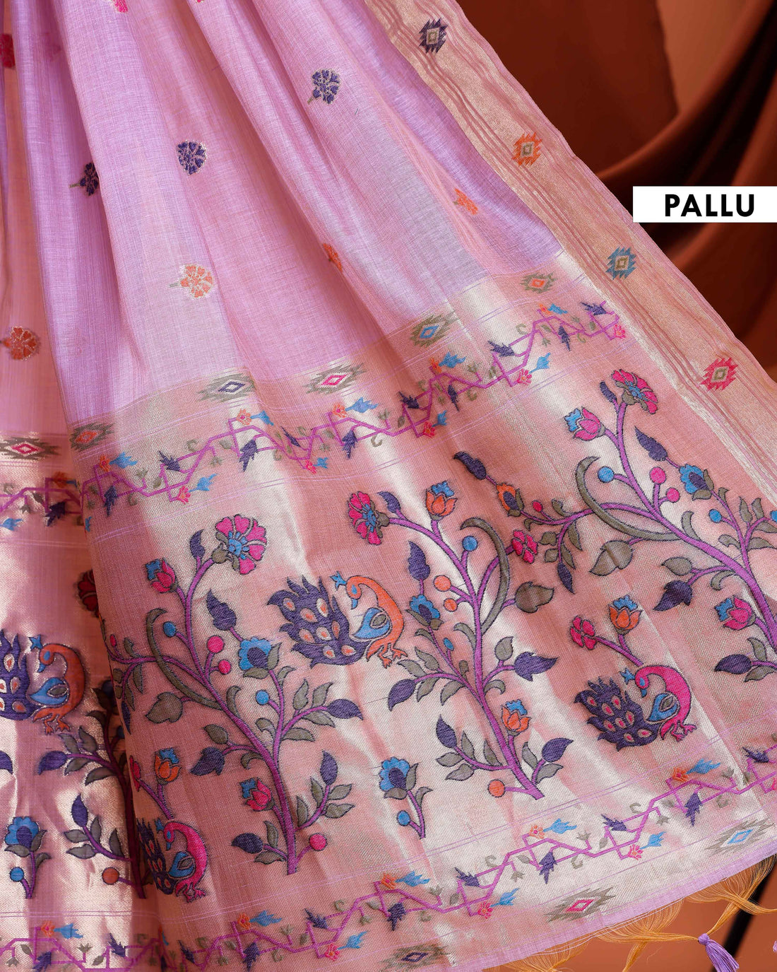 Handwoven Paithani Saree with Intricate Zari Work and Floral Motifs - Lavender