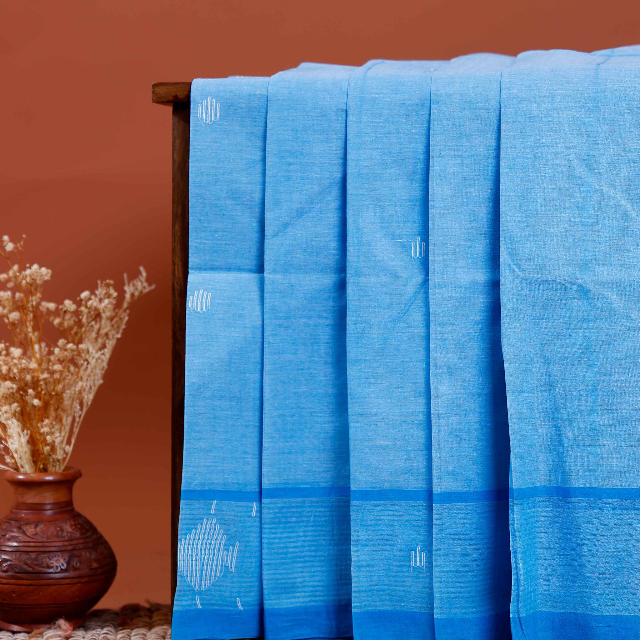 Handwoven Khadi Cotton Saree with Subtle Weave Patterns - Blue