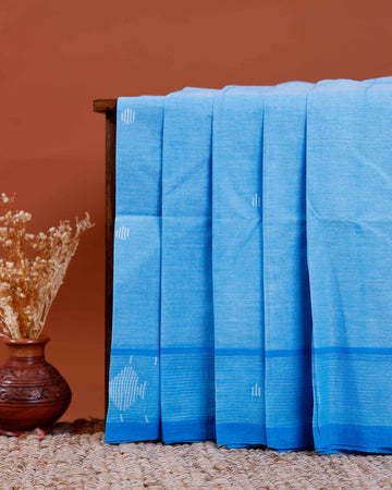 Handwoven Khadi Cotton Saree with Subtle Weave Patterns - Blue