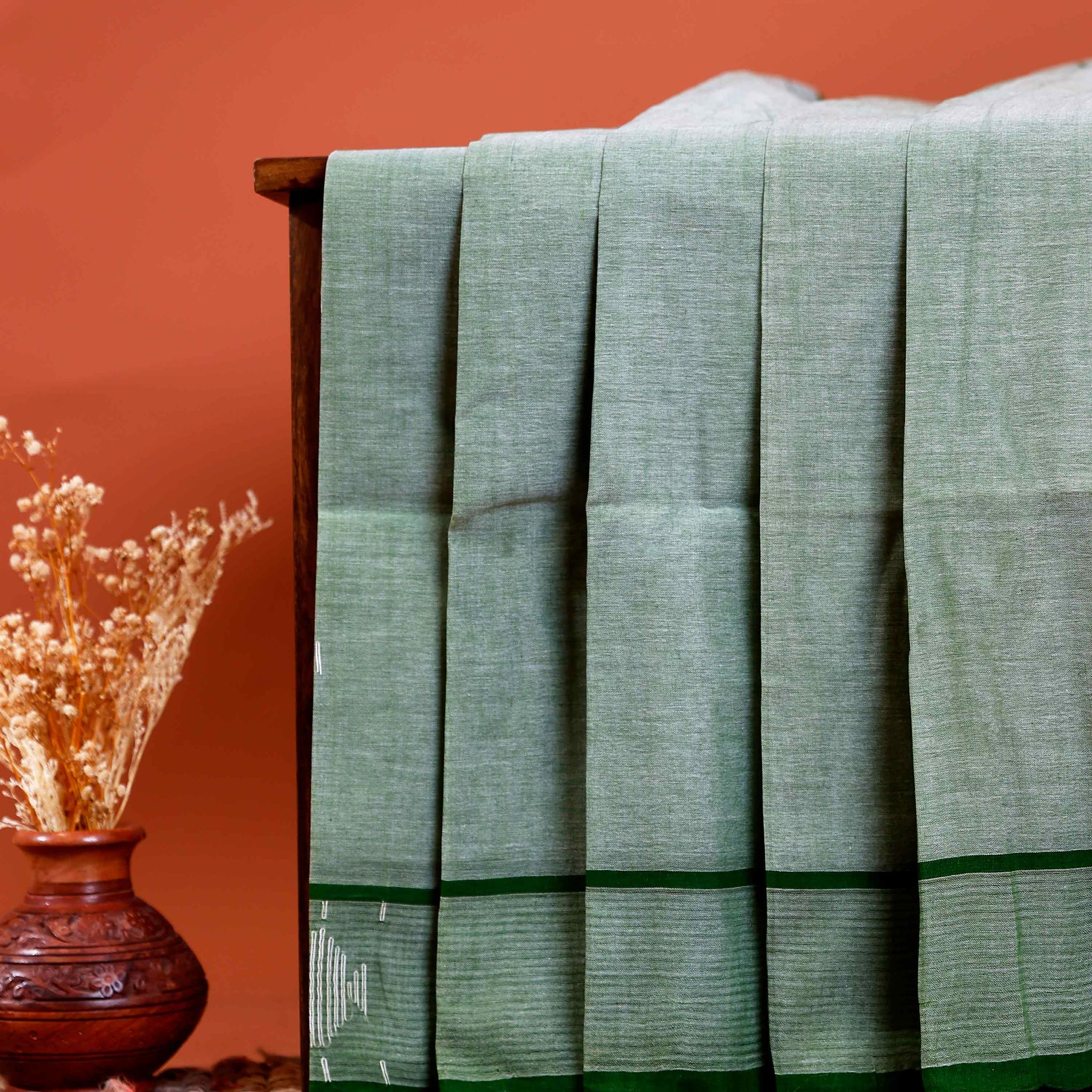 Handwoven Khadi Cotton Saree with Subtle Border Detail - Green