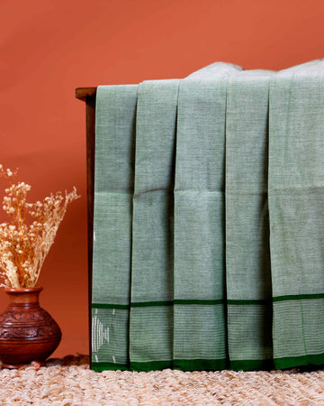Handwoven Khadi Cotton Saree with Subtle Border Detail - Green