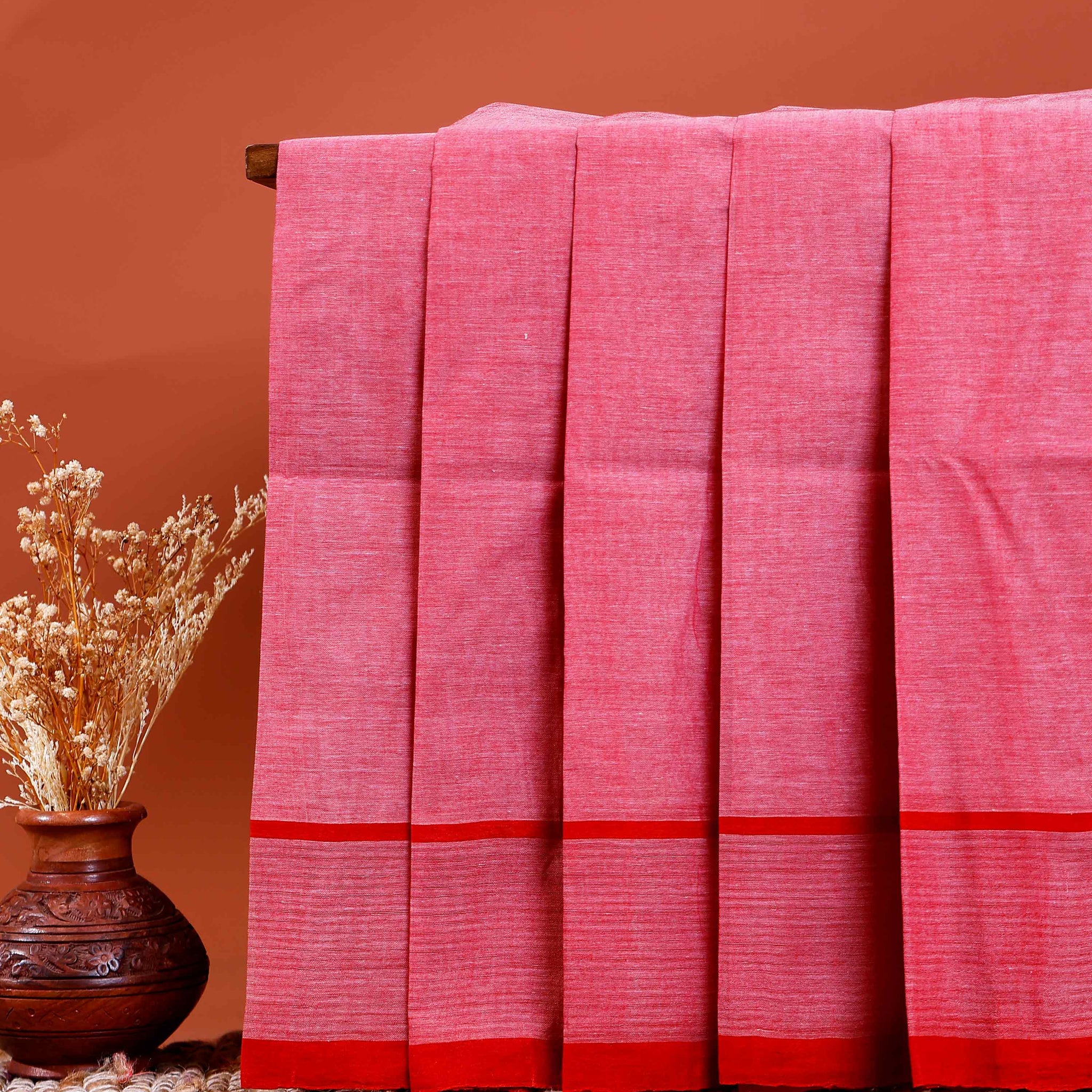 Handwoven Khadi Cotton Saree with Subtle Border Detail  - Red