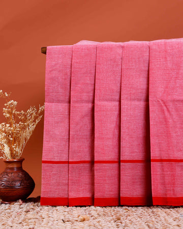 Handwoven Khadi Cotton Saree with Subtle Border Detail  - Red