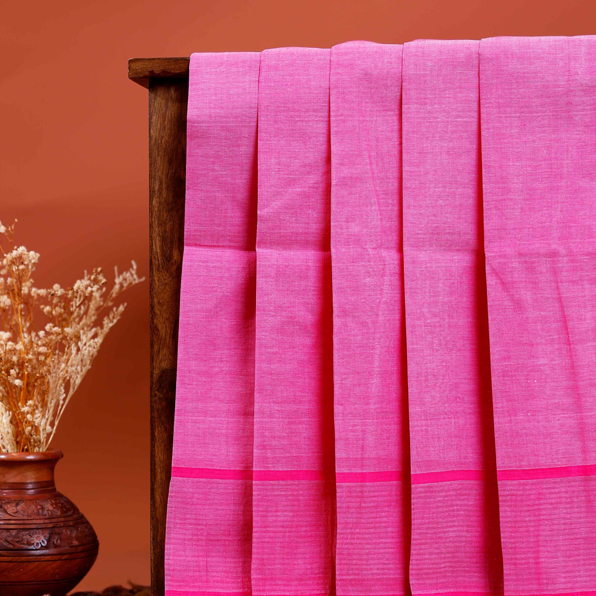 Handwoven Khadi Cotton Saree with Subtle Border Detail  - Pink