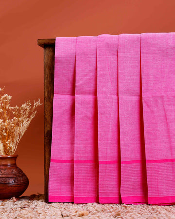 Handwoven Khadi Cotton Saree with Subtle Border Detail  - Pink
