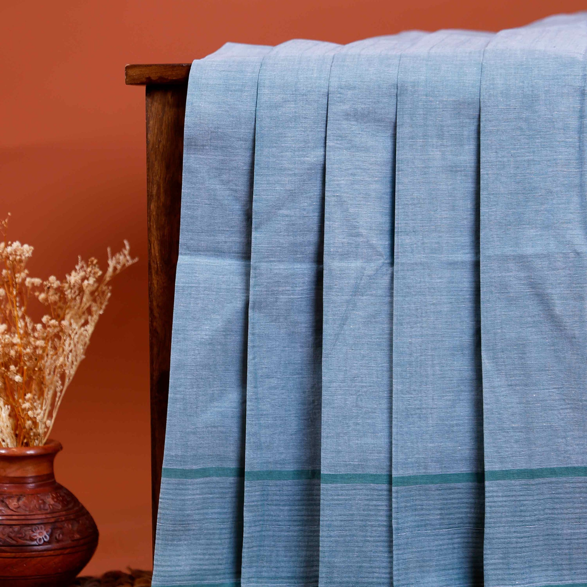 Handwoven Khadi Cotton Saree with Subtle Border Detail  - Light Blue