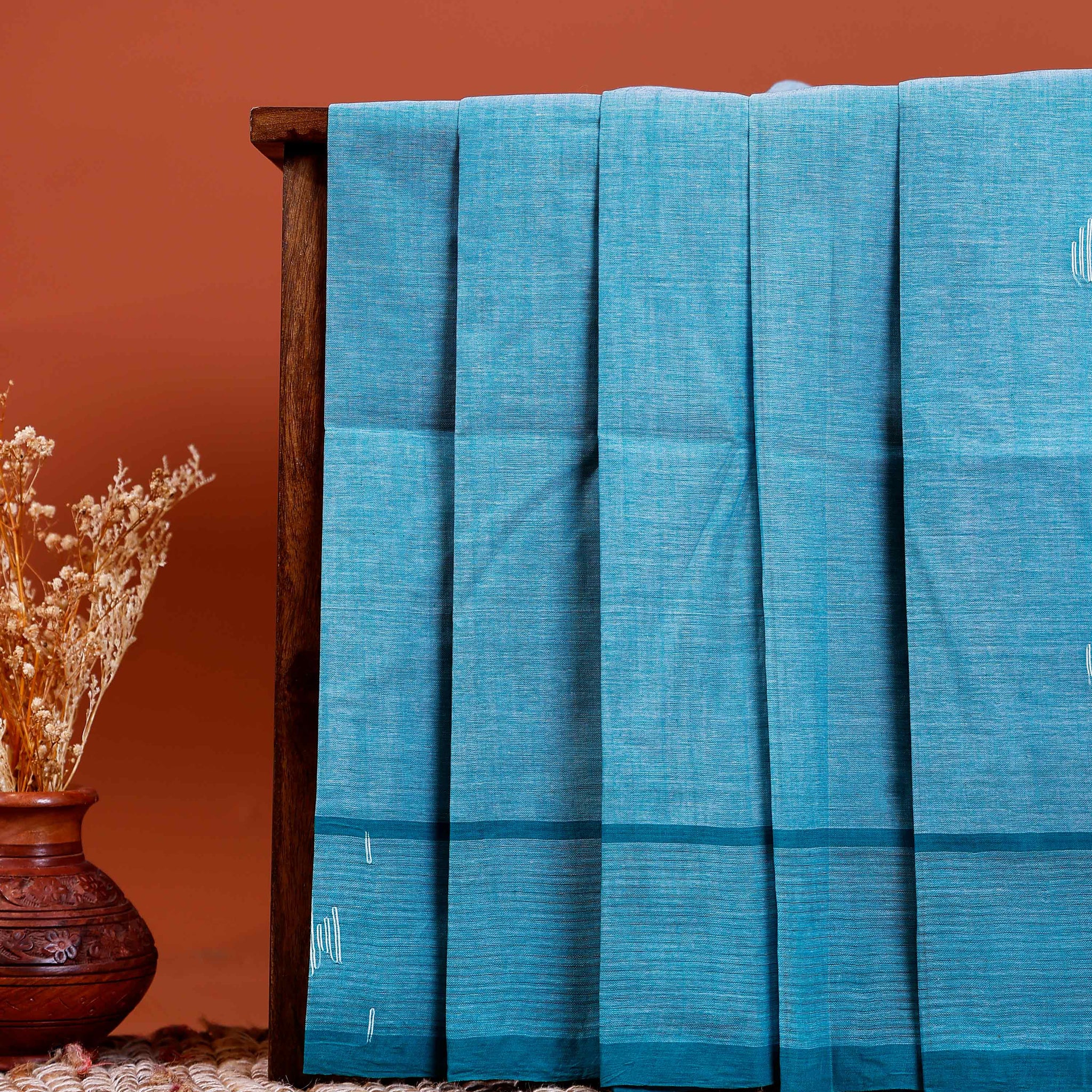 Handwoven Khadi Cotton Saree with Subtle Border Detail  - Blue