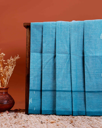 Handwoven Khadi Cotton Saree with Subtle Border Detail  - Blue
