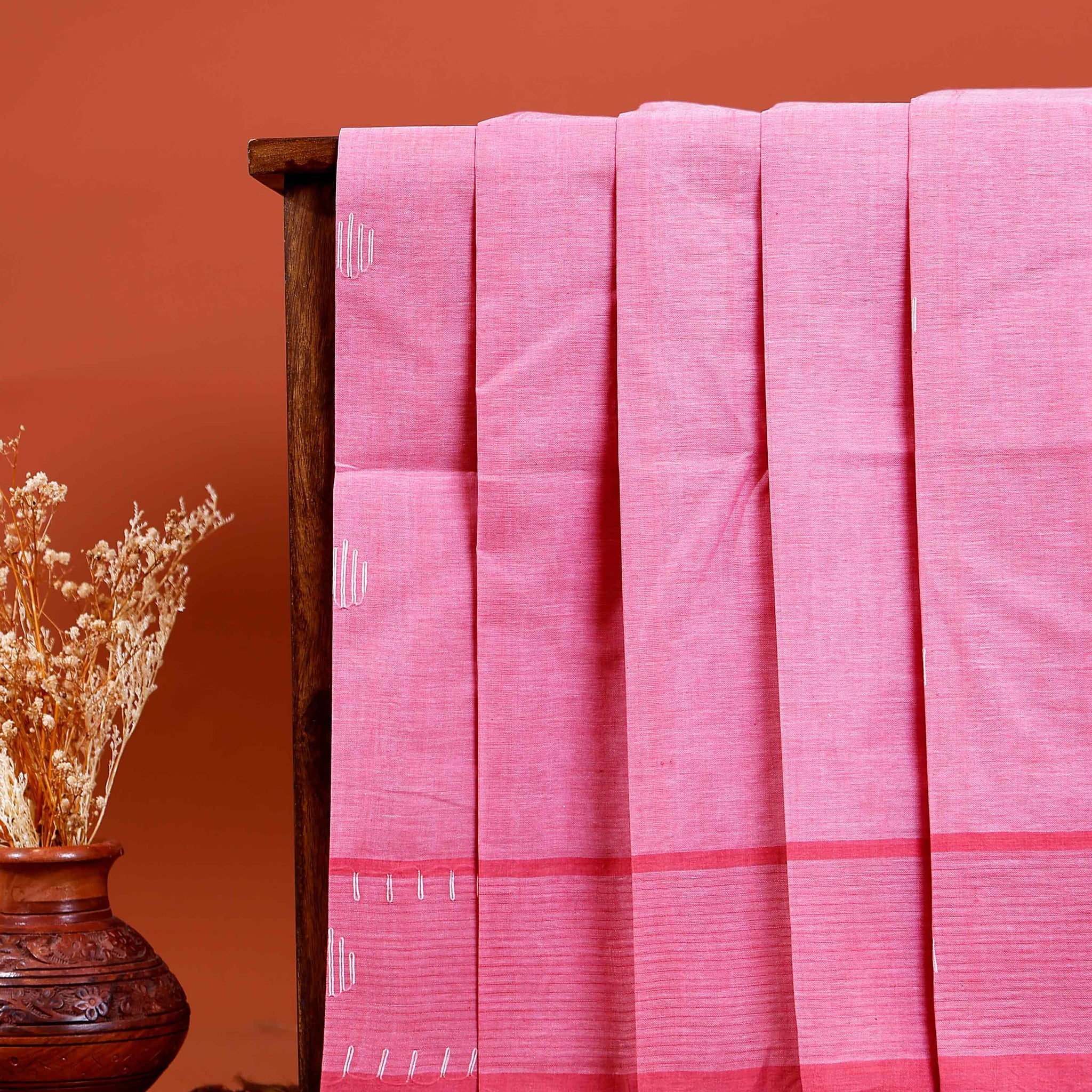 Handwoven Khadi Cotton Saree with Subtle Border Detail  - Pink