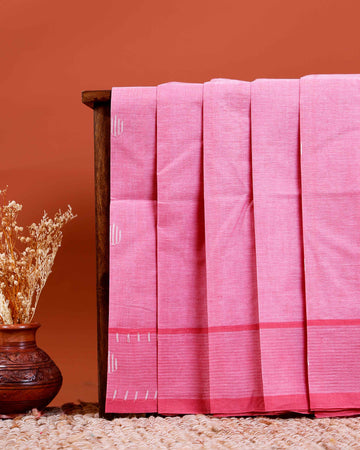 Handwoven Khadi Cotton Saree with Subtle Border Detail  - Pink