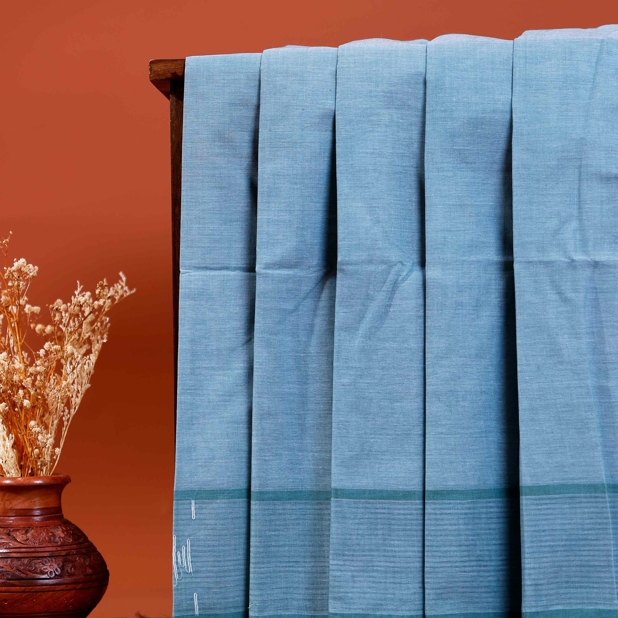 Handwoven Khadi Cotton Saree with Subtle Border Detail  - Blue