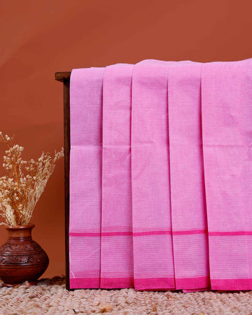Handwoven Khadi Cotton Saree with Subtle Border Detail  - Pink