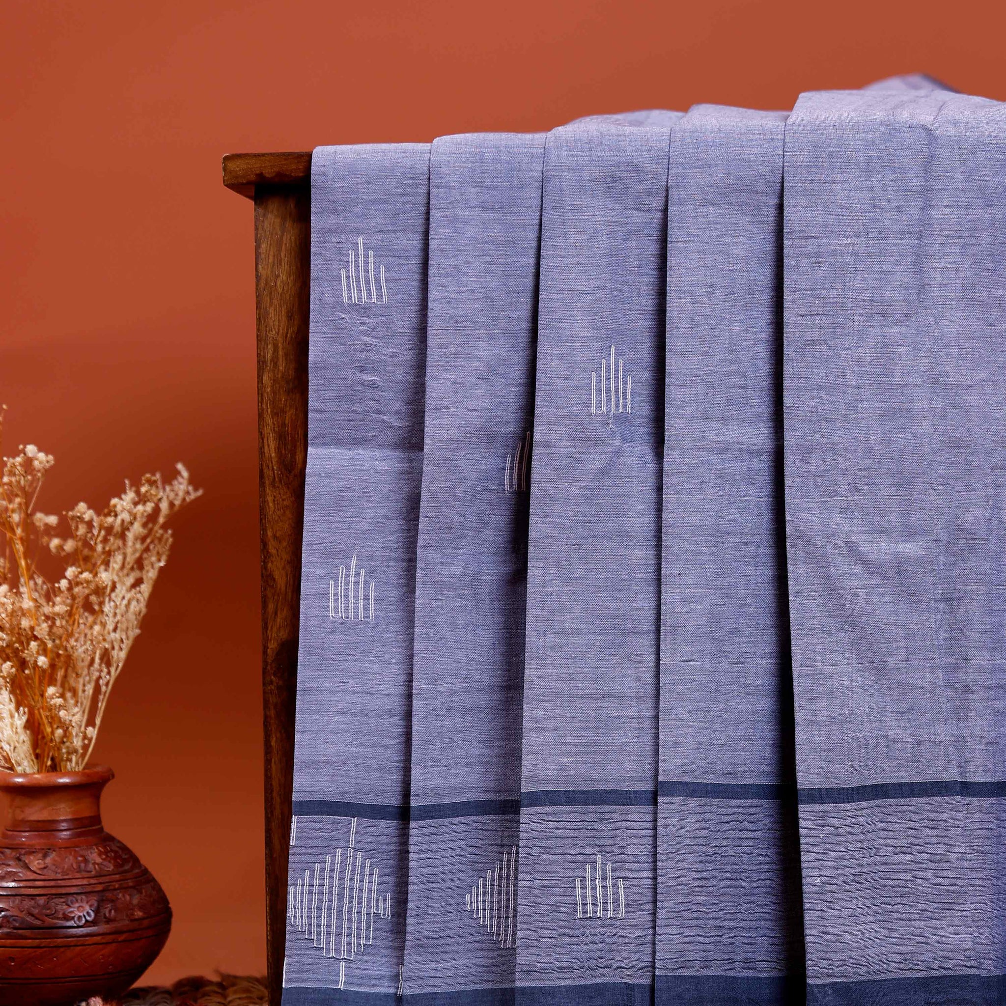 Handwoven Khadi Cotton Saree with Subtle Border Detail  - Blue