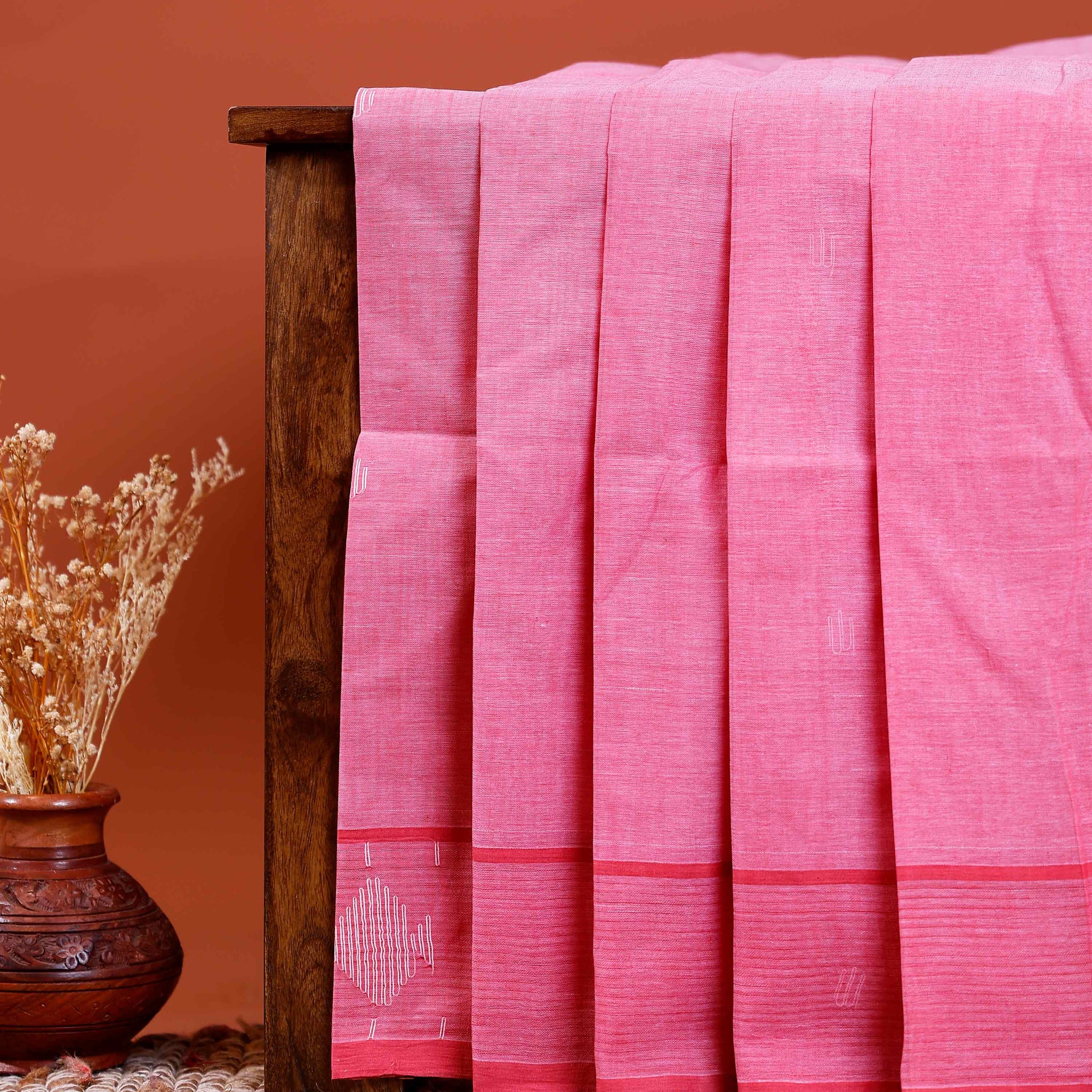 Handwoven Khadi Cotton Saree with Subtle Border Detail  - Pink