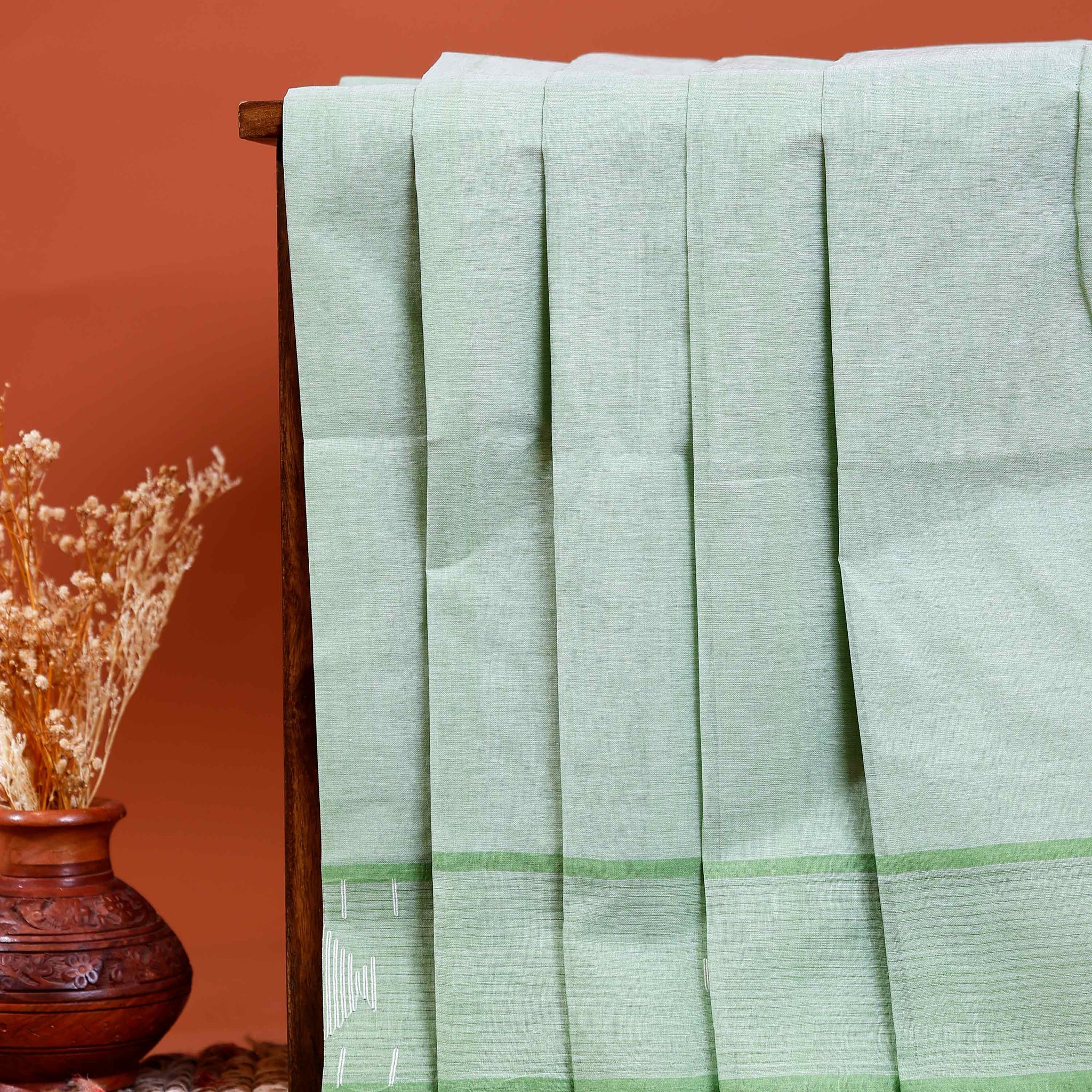 Handwoven Khadi Cotton Saree with Subtle Border Detail  - Light Green
