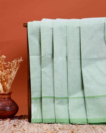 Handwoven Khadi Cotton Saree with Subtle Border Detail  - Light Green