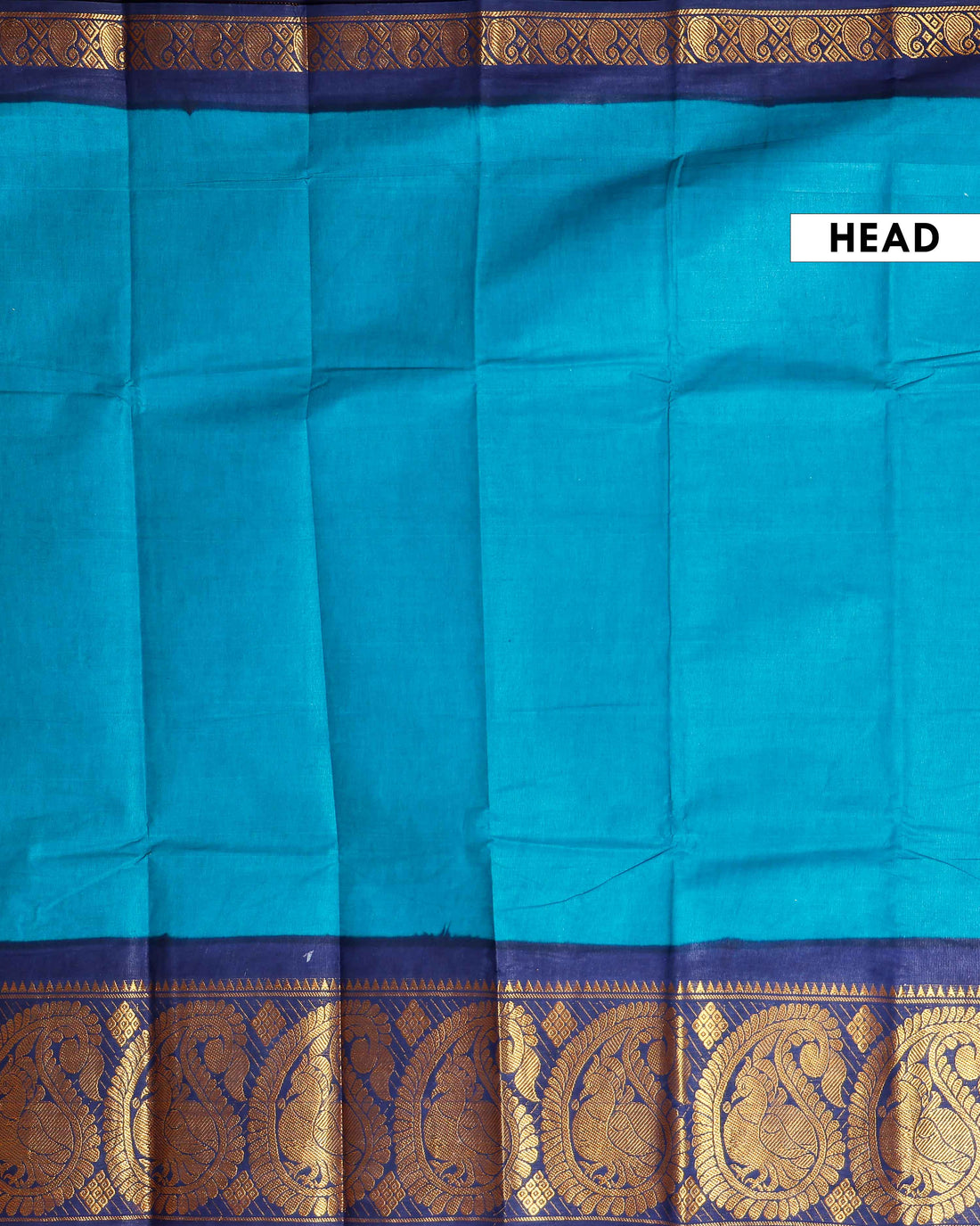 Traditional Sungudi Cotton Saree with Checked Weave and Intricate Zari Peacock Border - Blue