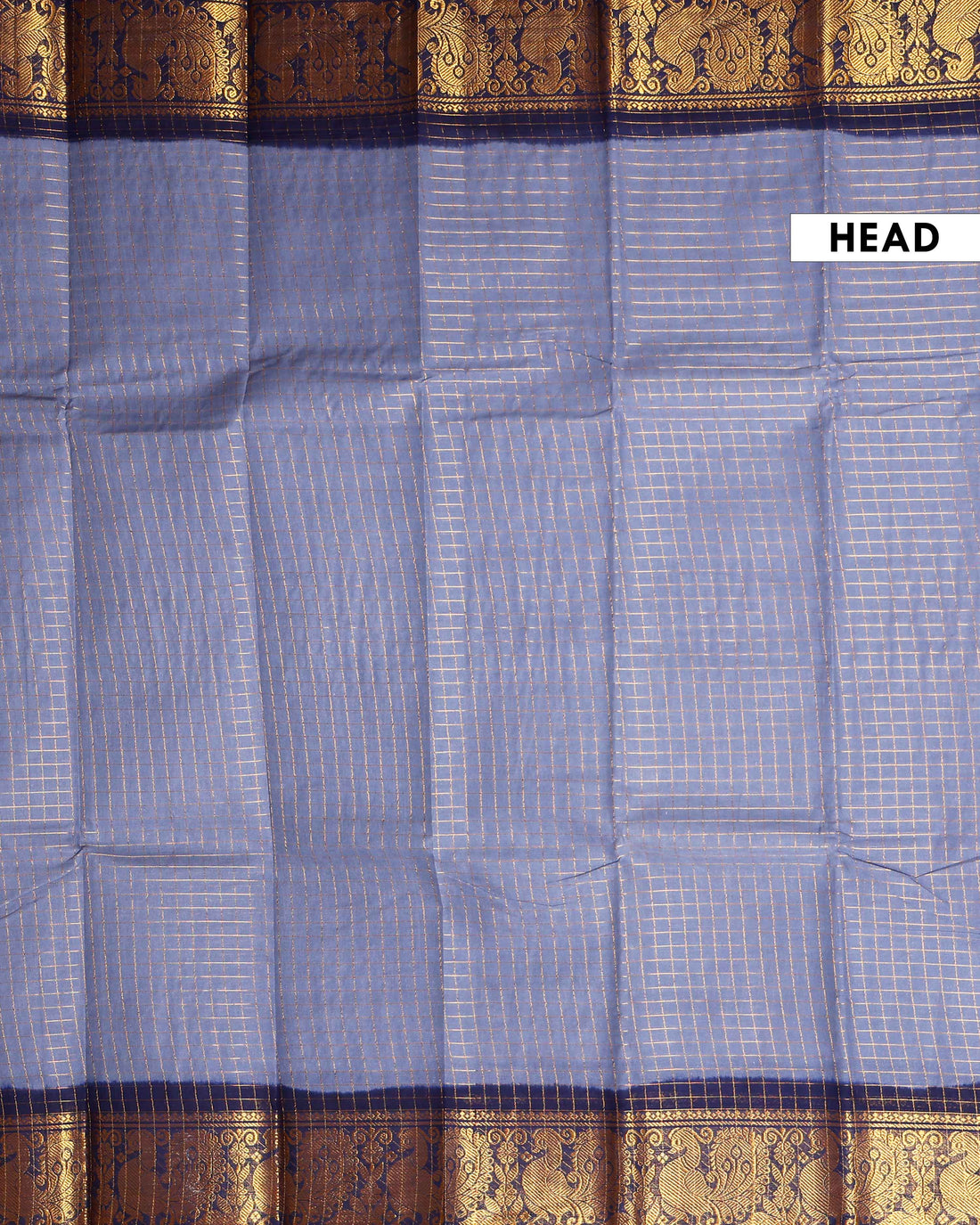 Traditional Sungudi Cotton Saree with Checked Pattern and Rich Zari Peacock Border - Grey