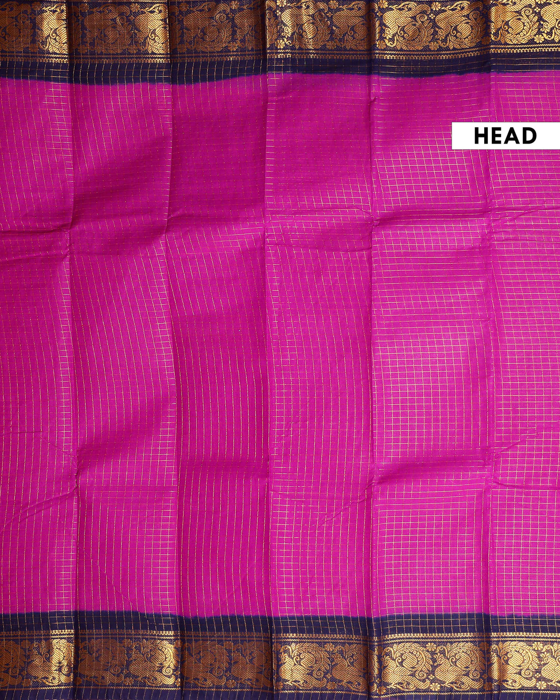 Traditional Sungudi Cotton Saree with Checked Pattern and Rich Zari Peacock Border - Pink