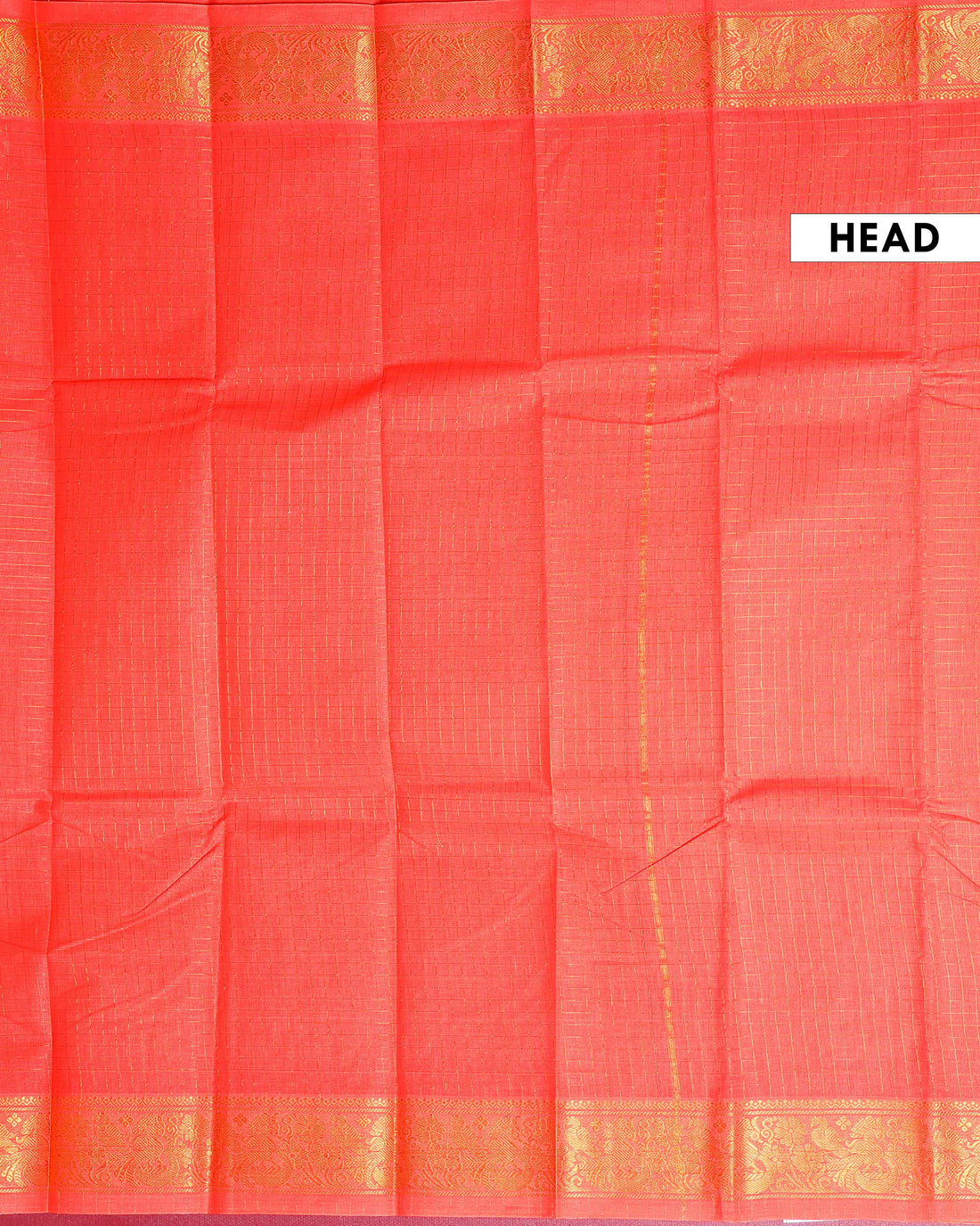 Traditional Sungudi Cotton Saree with Checked Pattern and Rich Zari Peacock Border - Orange