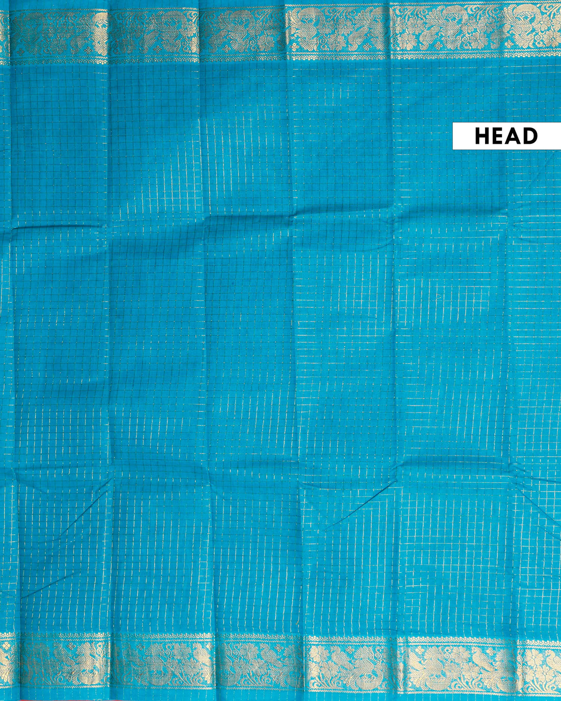 Traditional Sungudi Cotton Saree with Checked Pattern and Rich Zari Peacock Border - Blue