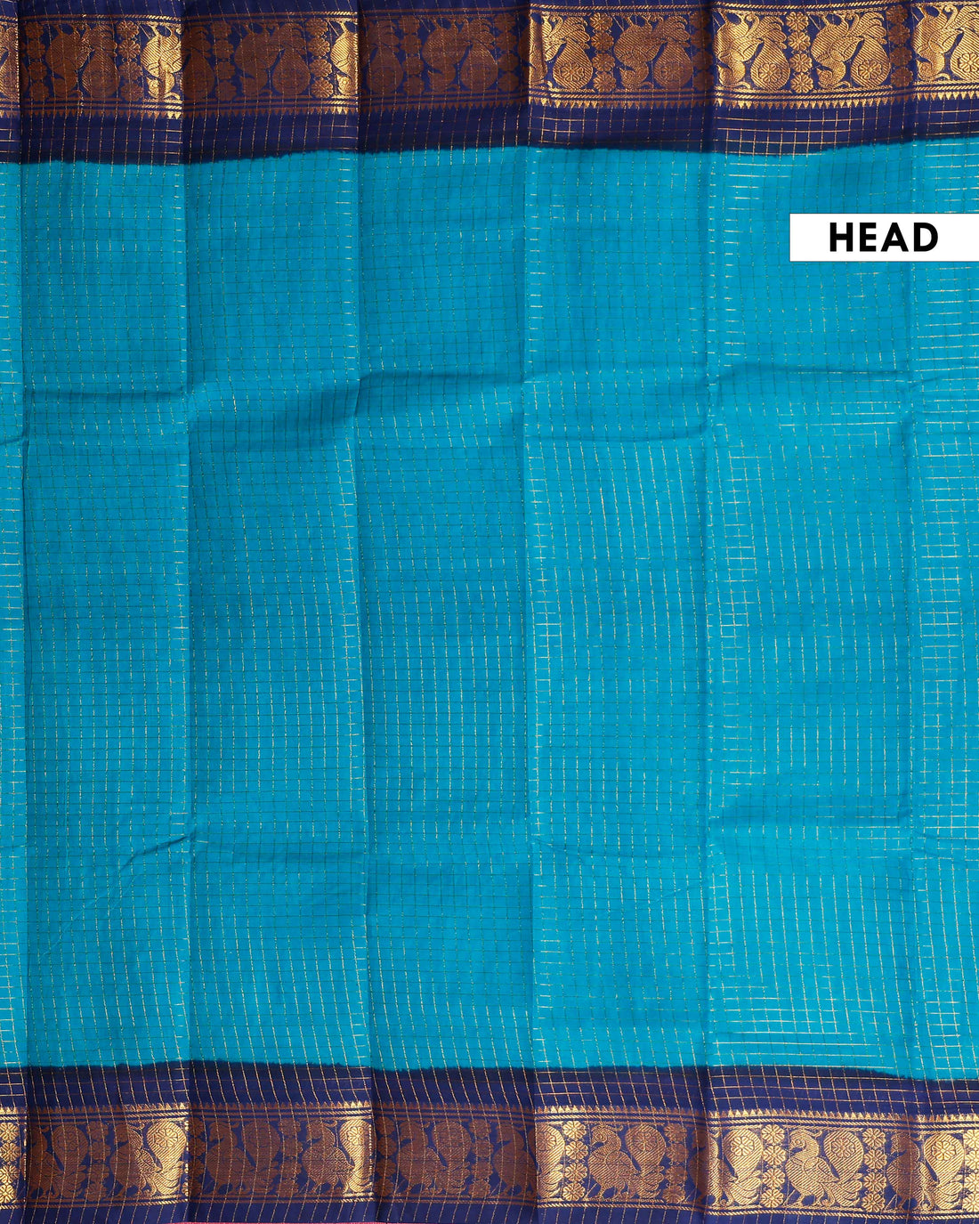 Traditional Sungudi Cotton Saree with Checked Pattern and Rich Zari Peacock Border - Blue