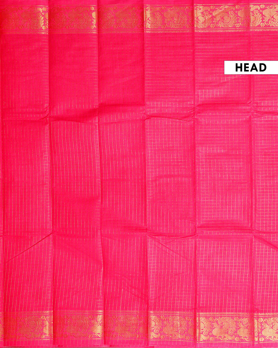 Traditional Sungudi Cotton Saree with Checked Pattern and Rich Zari Peacock Border - Pink