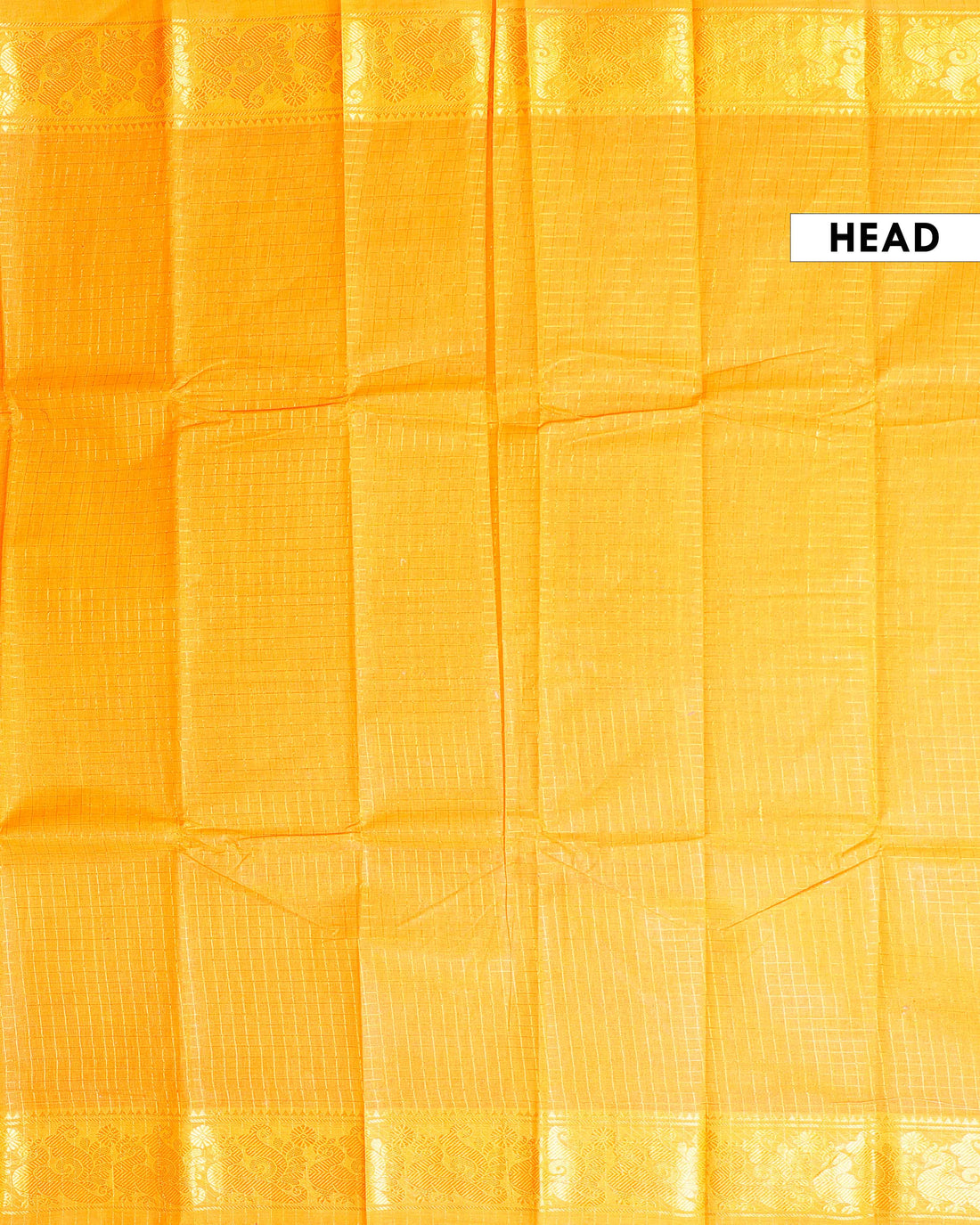 Traditional Sungudi Cotton Saree with Checked Pattern and Rich Zari Peacock Border -Yellow