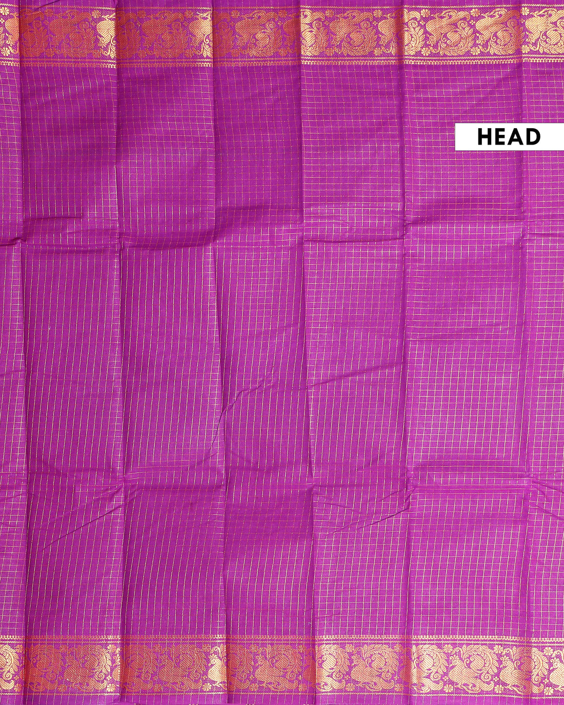 Traditional Sungudi Cotton Saree with Checked Pattern and Rich Zari Peacock Border -Purple