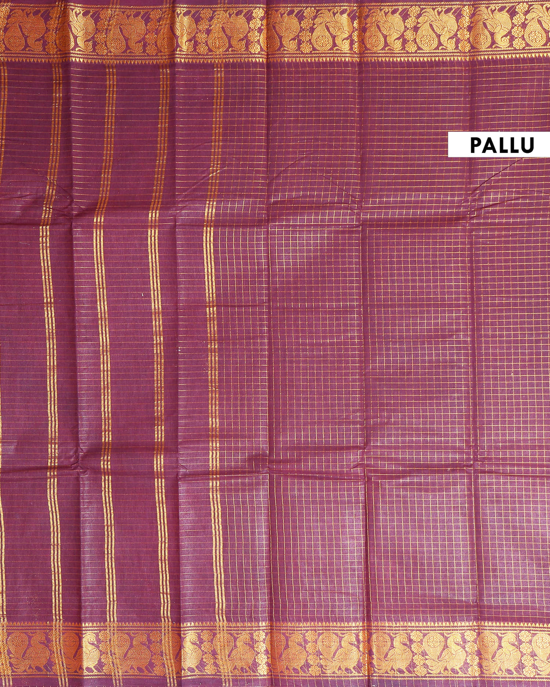 Traditional Sungudi Cotton Saree with Checked Pattern and Rich Zari Peacock Border - Dark Purple