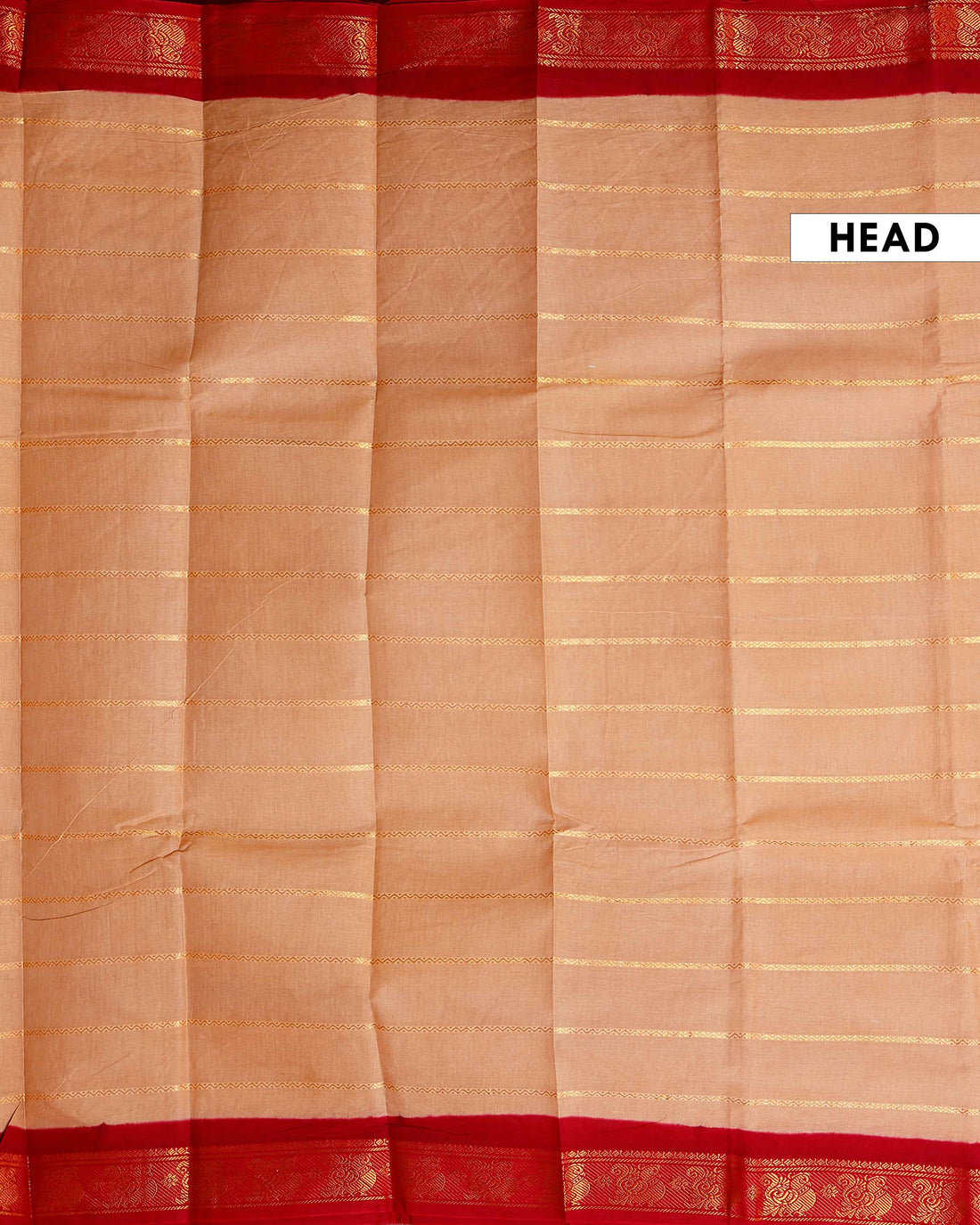 Traditional Sungudi Cotton Saree with Striped Body and Rich Zari Border - Sandal