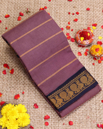 Traditional Sungudi Cotton Saree with Striped Body and Rich Zari Border - Onion Pink