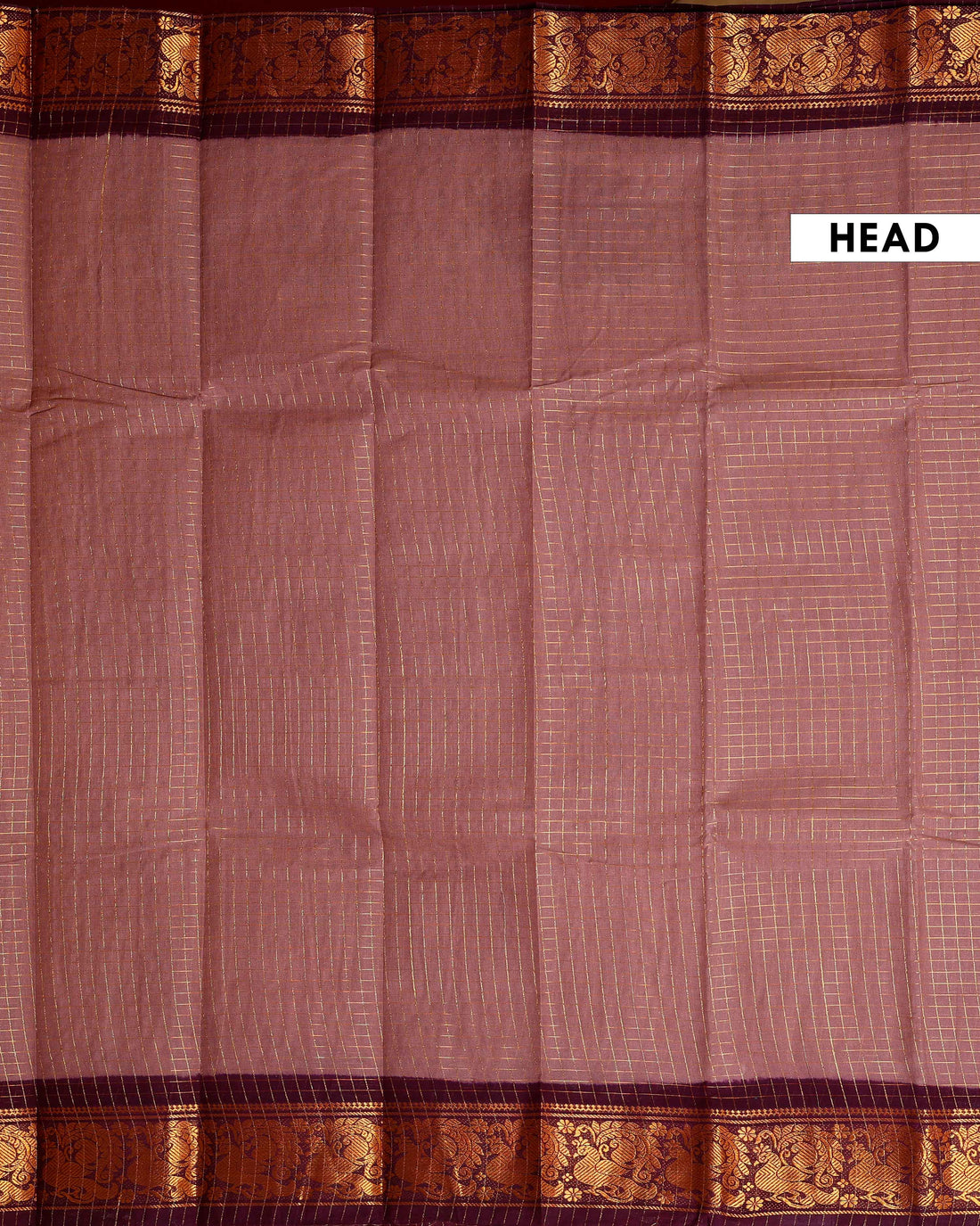 Traditional Sungudi Cotton Saree with Checked Pattern and Rich Zari Peacock Border - Light Brown