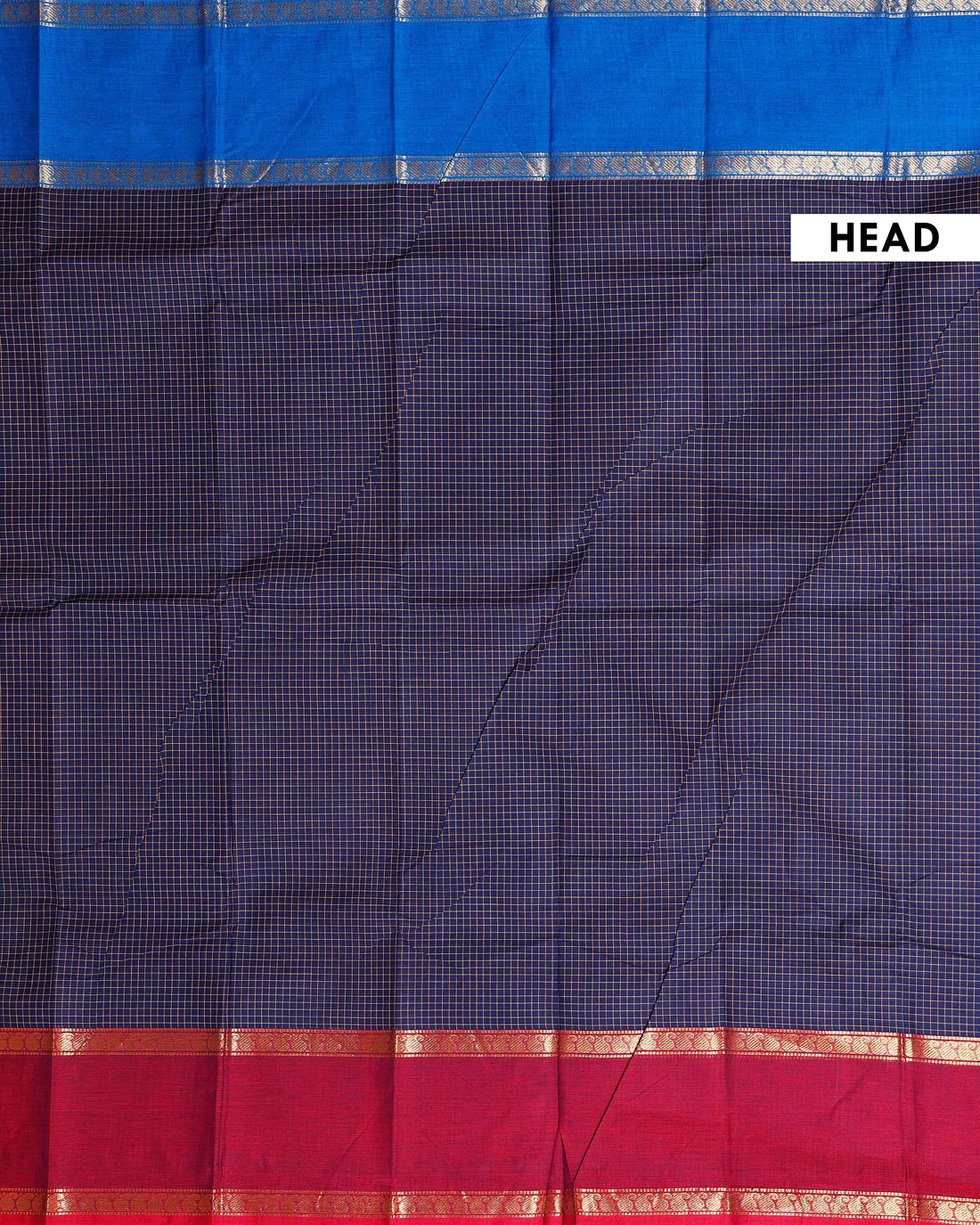 Handloom Sungudi Cotton Saree with Traditional Checks and Contrast Border -Navy Blue