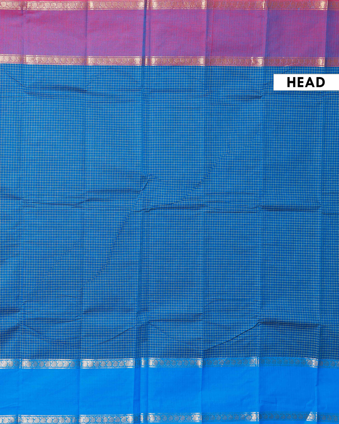 Handloom Sungudi Cotton Saree with Traditional Checks and Contrast Border - Blue