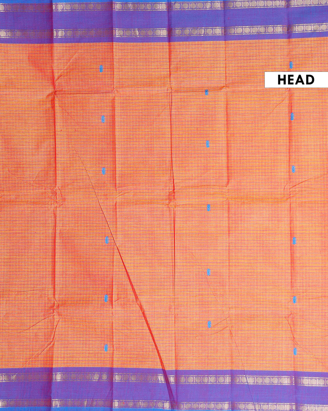 Handloom Sungudi Cotton Saree with Zari Checks and Traditional Border Design - Orange