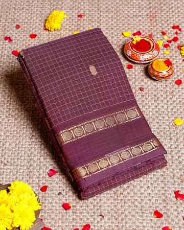 Handloom Sungudi Cotton Saree with Zari Checks and Traditional Border Design - Purple