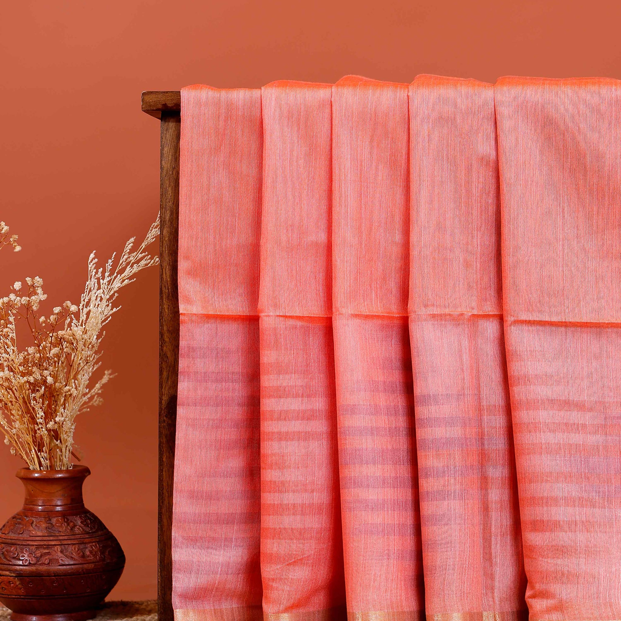 Elegant Semi Silk Saree with Zari Woven Border and Striped Pallu Design - Pink