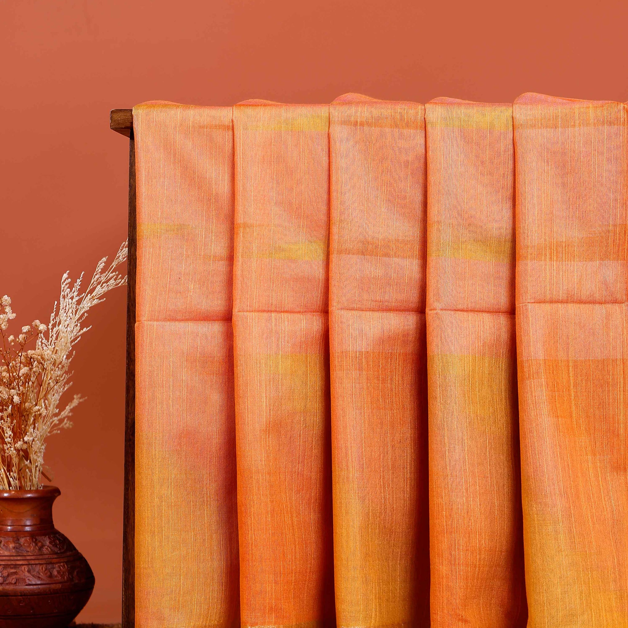 Elegant Handloom Semi Silk Saree with Zari Border and Striped Pallu - Orange