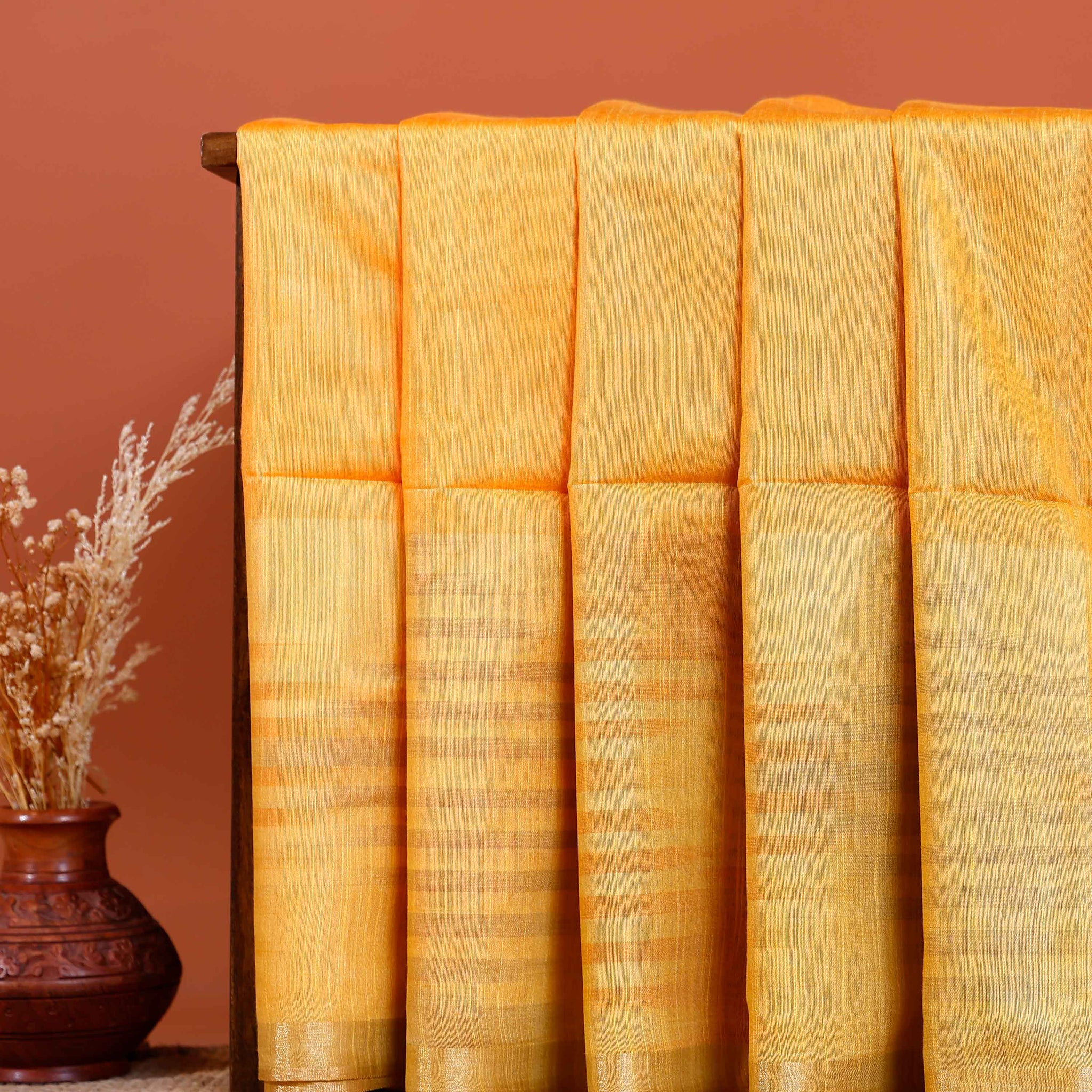 Elegant Semi Silk Saree with Zari Woven Border and Striped Pallu Design - Yellow