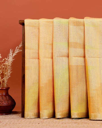 Elegant Semi Silk Saree with Subtle Zari Weave & Striped Pallu - Yellow