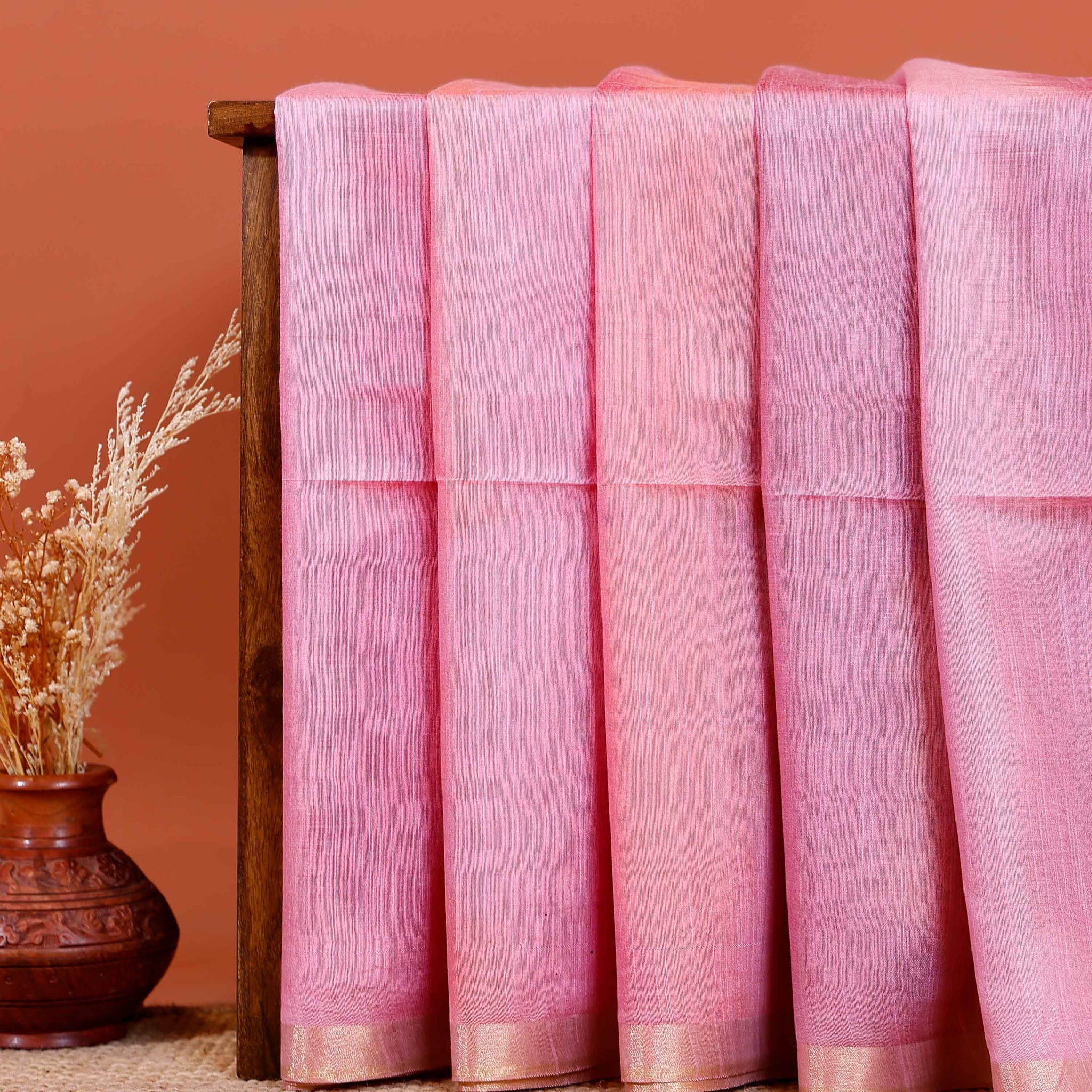 Elegant Weave Semi Silk Saree with Subtle Texture and Zari Accents - Pink