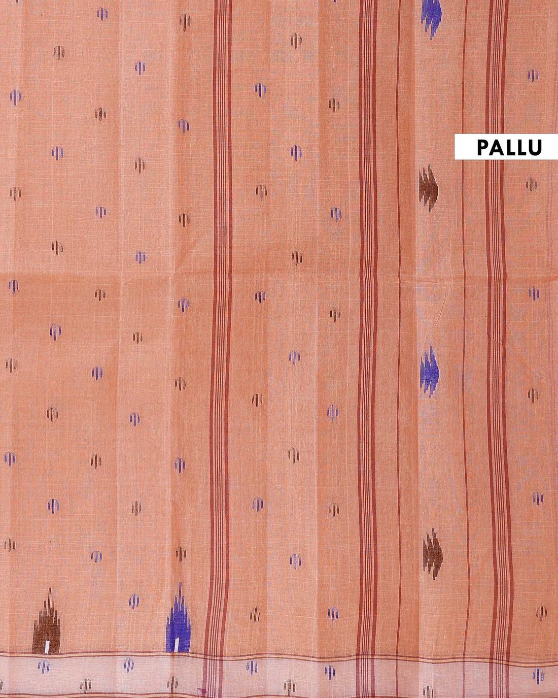 Handloom Bengal Cotton Saree with Traditional Jamdani Motifs and Border Detailing - Peach