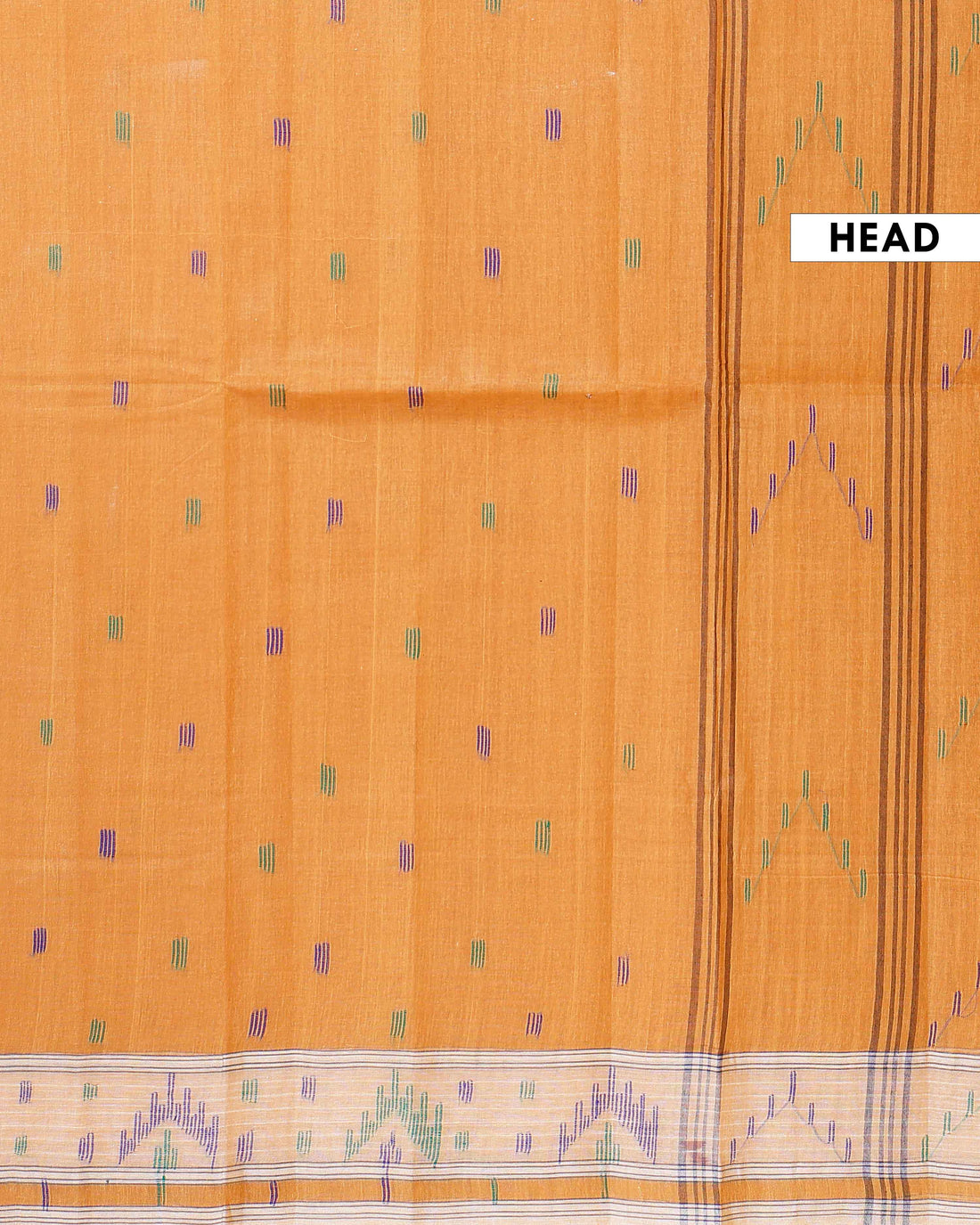 Handloom Bengal Cotton Saree with Traditional Jamdani Motifs and Border Detailing - Orange