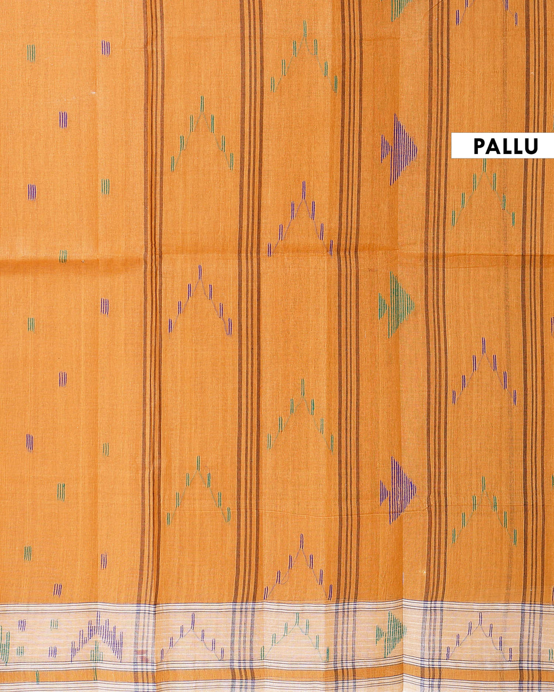 Handloom Bengal Cotton Saree with Traditional Jamdani Motifs and Border Detailing - Orange