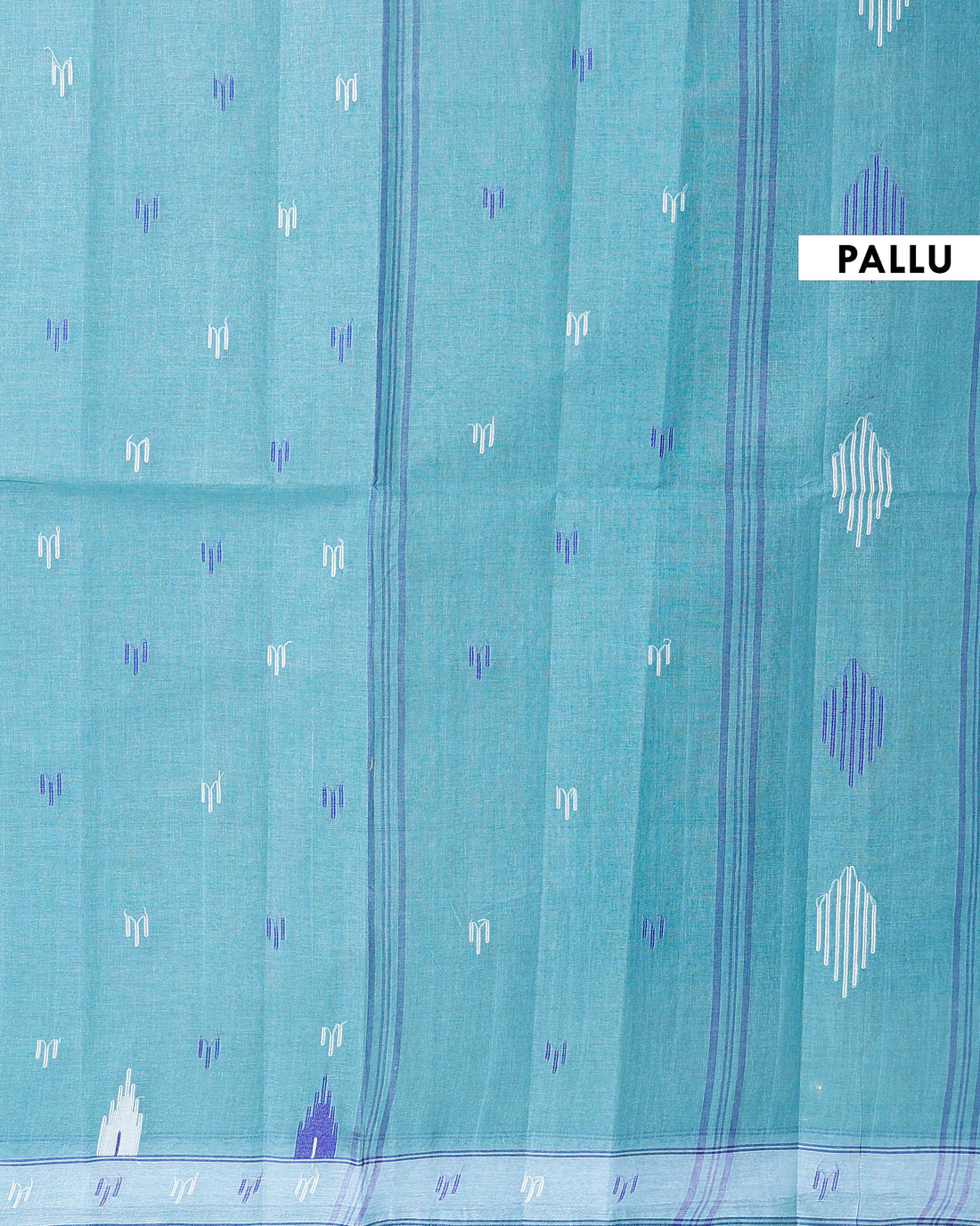 Handloom Bengal Cotton Saree with Traditional Jamdani Motifs and Border Detailing - Aqua Blue