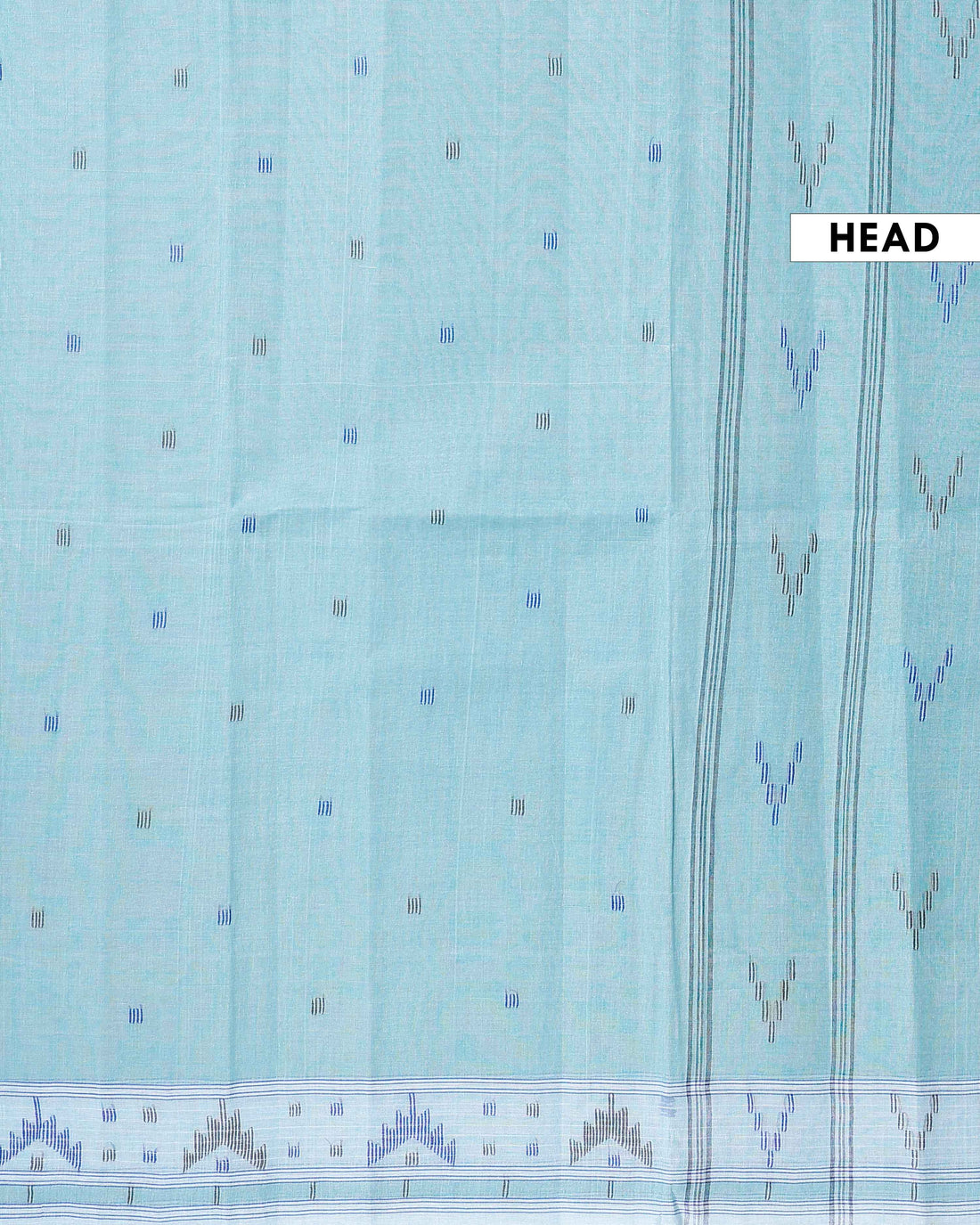 Handloom Bengal Cotton Saree with Traditional Jamdani Motifs and Border Detailing - Light Blue