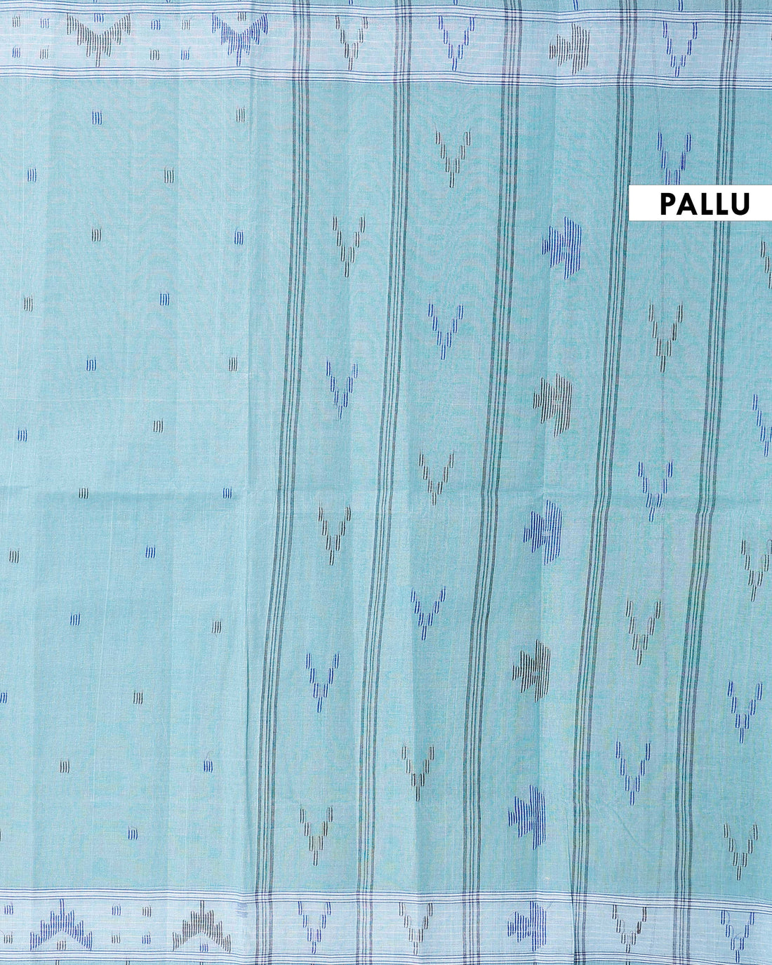 Handloom Bengal Cotton Saree with Traditional Jamdani Motifs and Border Detailing - Light Blue
