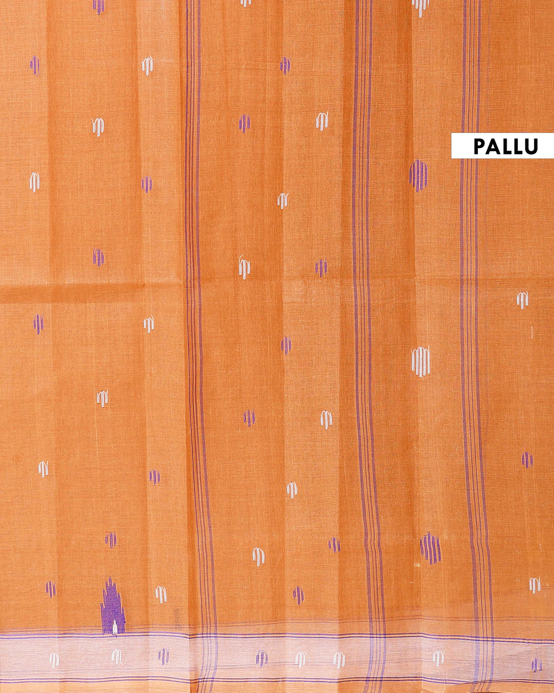 Handloom Bengal Cotton Saree with Traditional Jamdani Motifs and Border Detailing - Orange